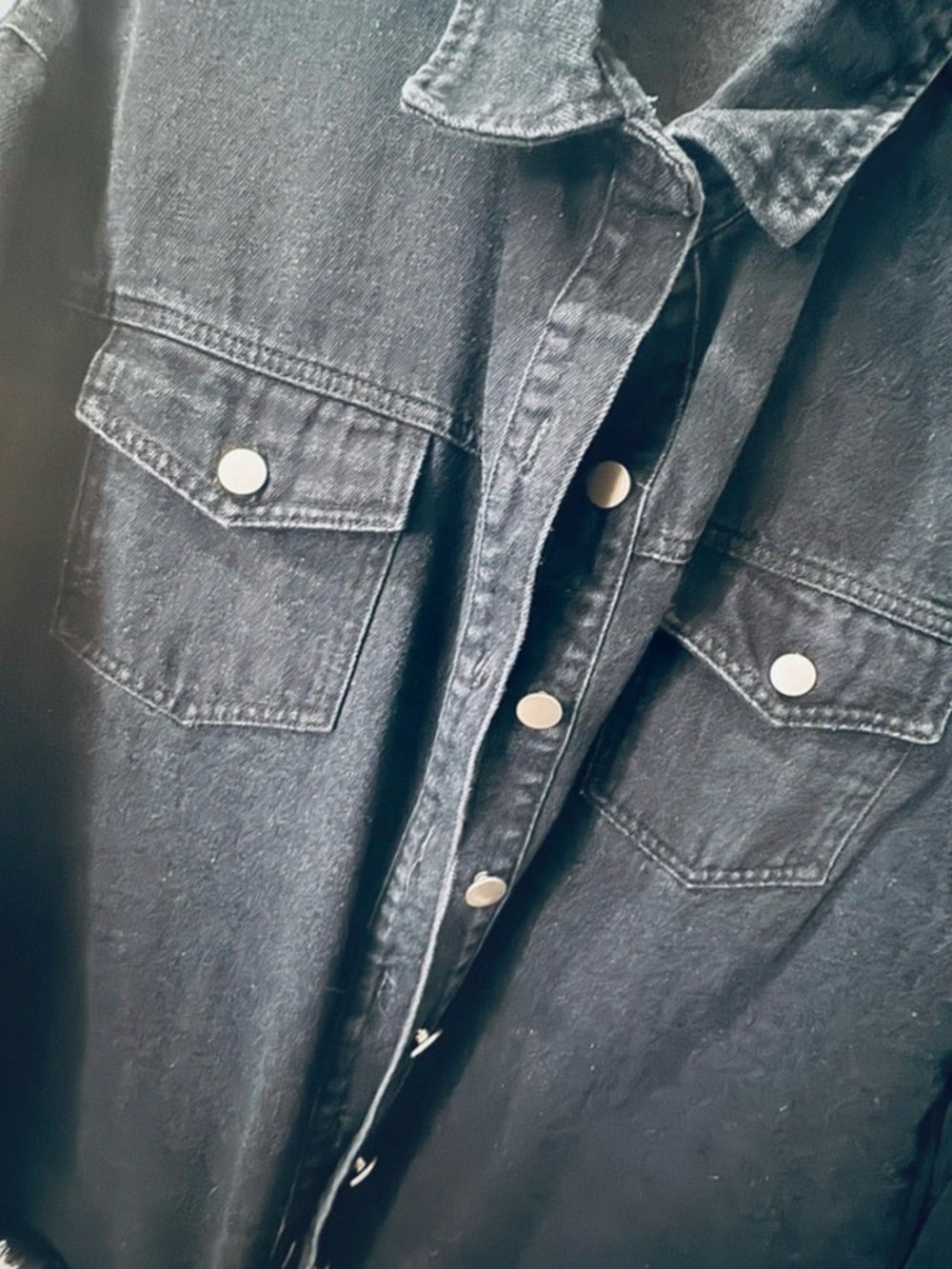 Black Distressed Button-Up Jacket - Picture 6 of 6